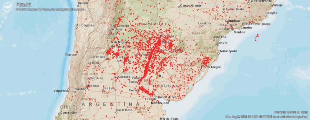 La imagen satelital que muestra los incendios activos en el NOA, NEA y Centro del país 6 screenshot