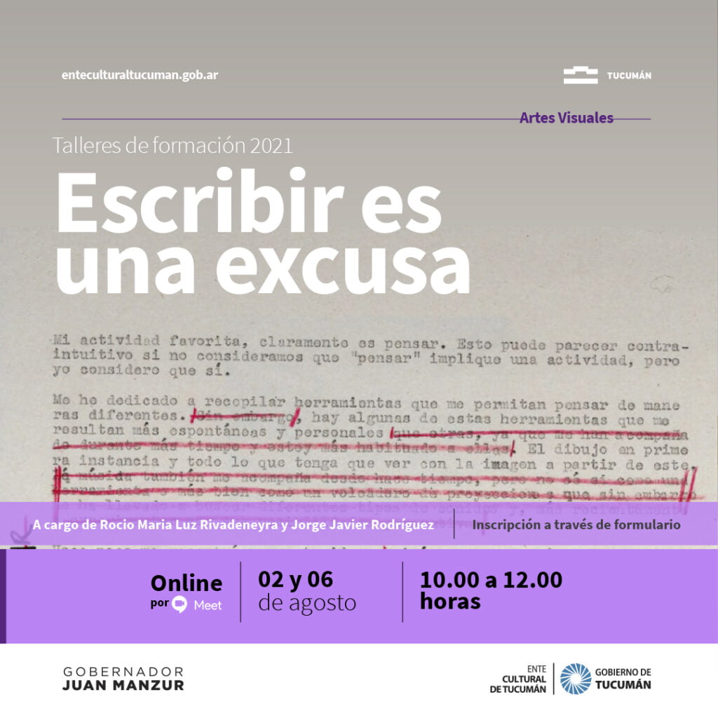 Darán un taller de escritura gratuito aplicado a la producción artística 6 Escribir es una excusa1