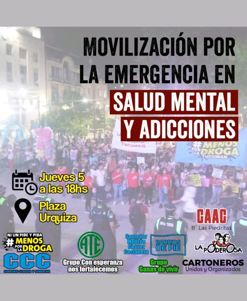 Flyer por la marcha por la emergencia de Salud mental y atención de adicciones