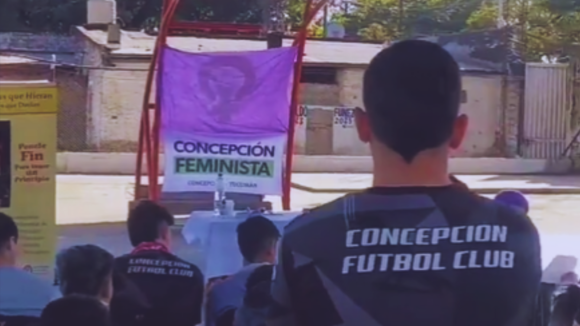 Hombre MIRANDO una bandera feminista