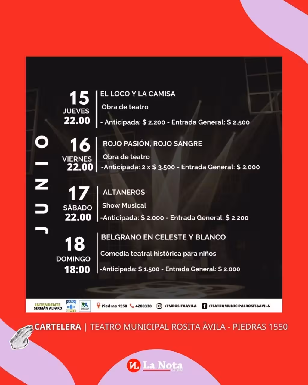 Cartelera del Teatro Municipal Rosita Ávila