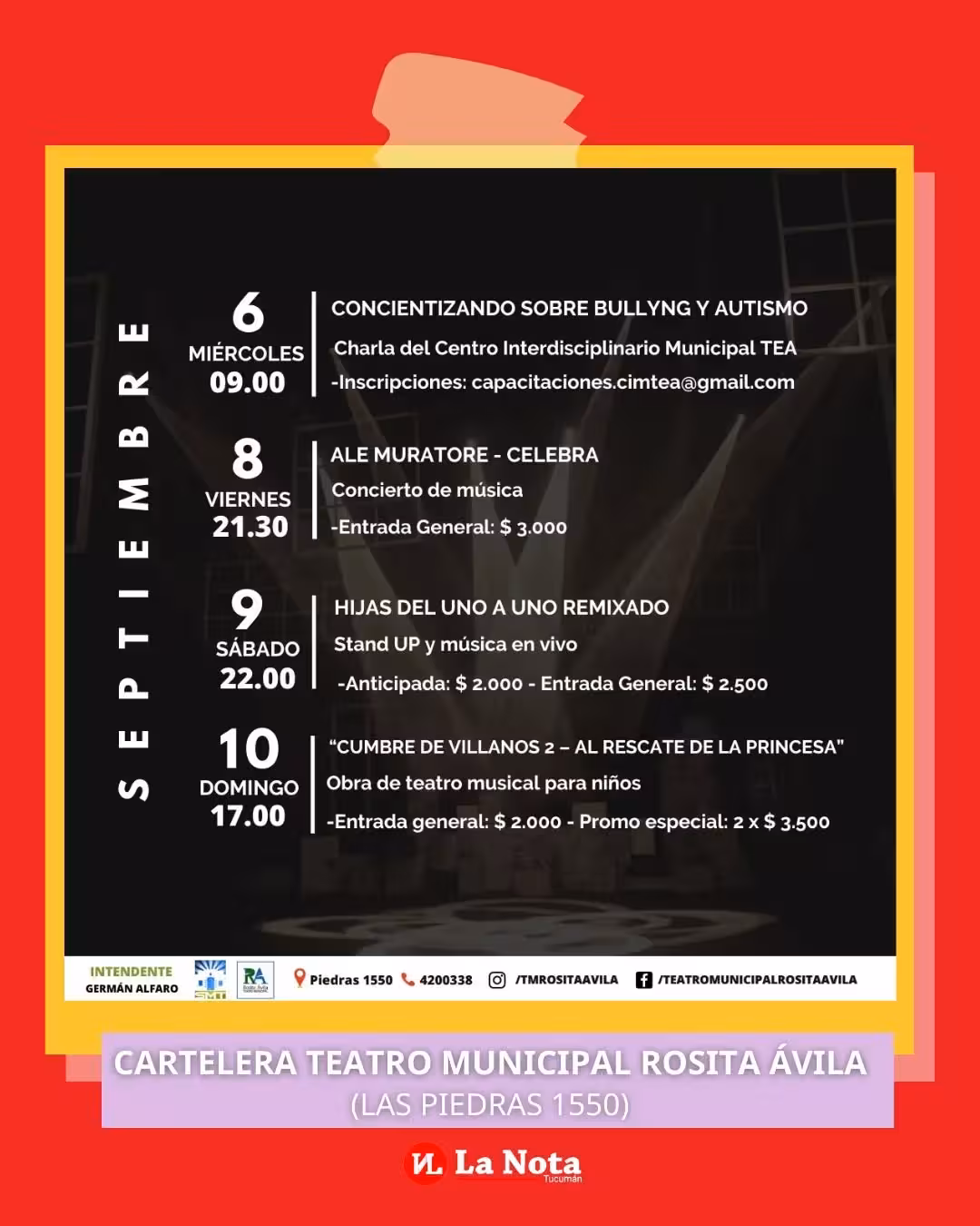 Cartelera del Teatro Municipal Rosita Ávila